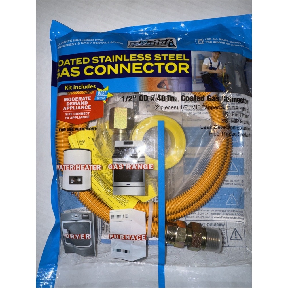 Dr Rooter Coated Stainless Steel Gas Connector Kit 1/2 in OD X 48 in